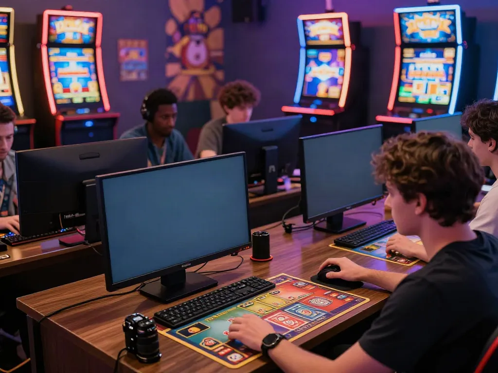 A vibrant online gaming environment showcasing engaged players at the cổng game sunwin, filled with colorful screens and immersive decor.