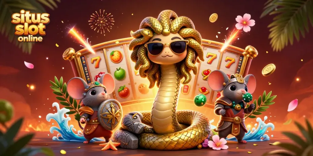 Situs slot online offers thrilling gameplay featuring vibrant slot reels and engaging characters immersed in a festive atmosphere.