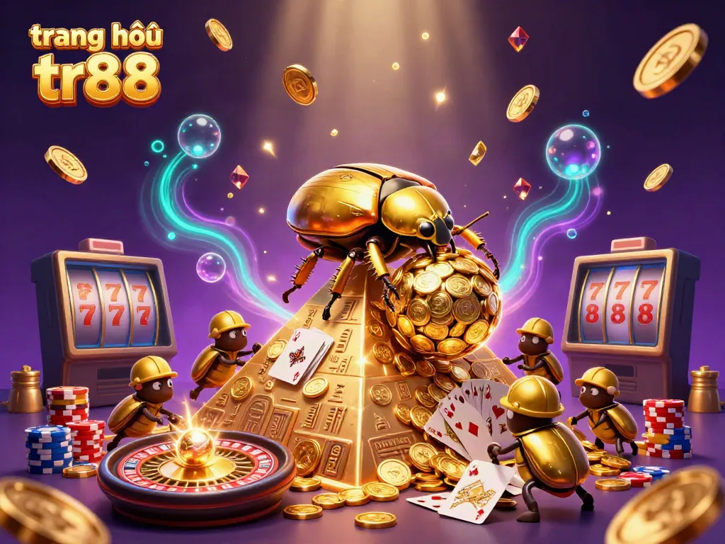 Experience the thrill of gaming with trang chủ tr88 in this vibrant, golden-themed casino scene.