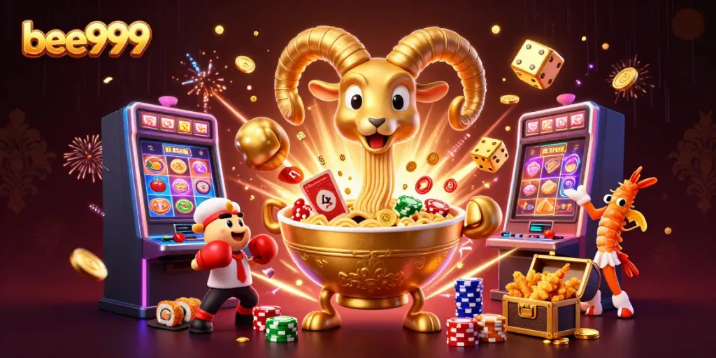 Experience the thrill with bee999 as vibrant characters play cards and win coins in a dynamic casino scene.