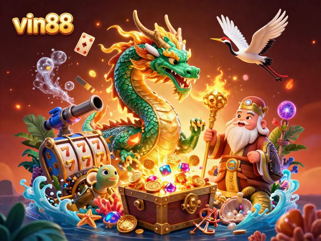 Experience thrilling gameplay at vin88 with fiery dragon and vibrant slot elements.