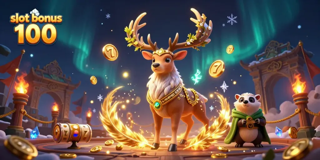 Engage players with slots using the slot bonus 100 illustrated in a magical 3D casino scene.