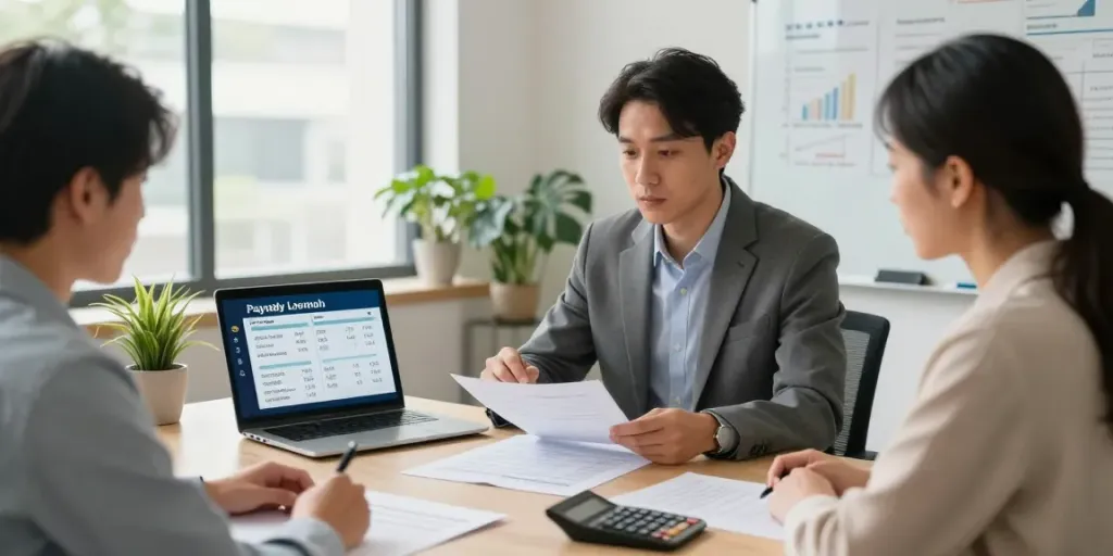 Payday Loans Co consultation showing financial advisor and client discussing loan options