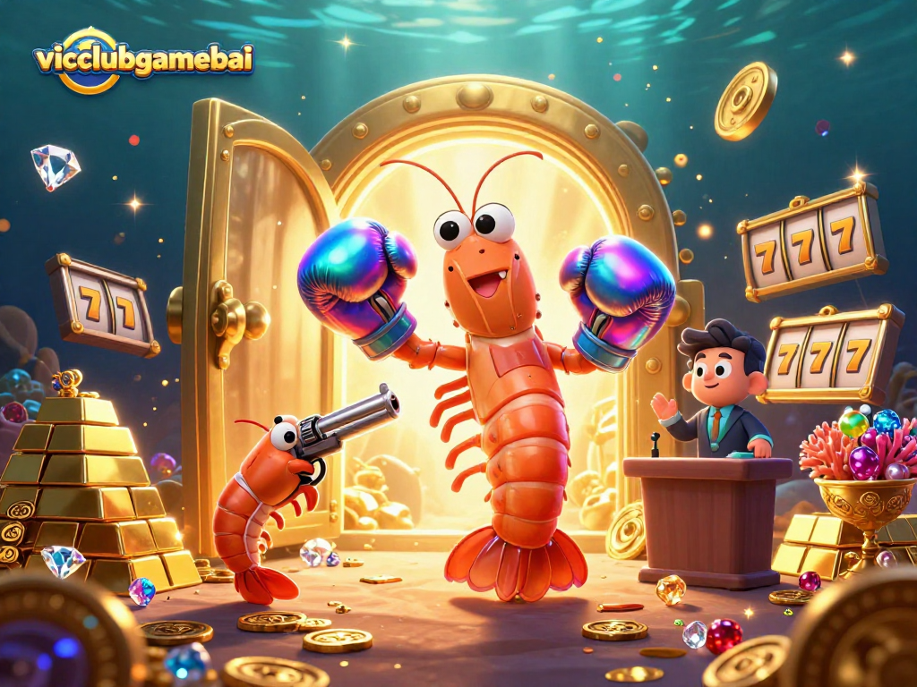 Experience the excitement of winning at vicclubgamebai with vibrant casino-themed characters and dazzling treasure.
