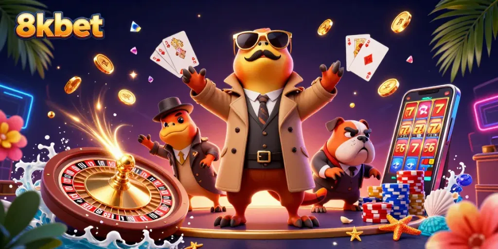 Experience thrilling fun at 8xbet casino with raptors in disguise navigating a VIP lounge.