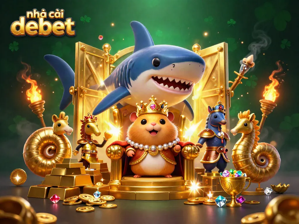 Explore the thrilling world of nhà cái debet with a glorious golden hamster king amidst treasure and excitement.