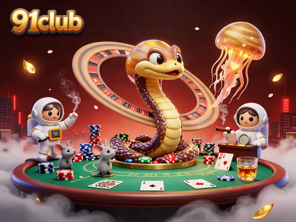 Bet on 91club's cosmic roulette as characters engage in adventurous gambling.