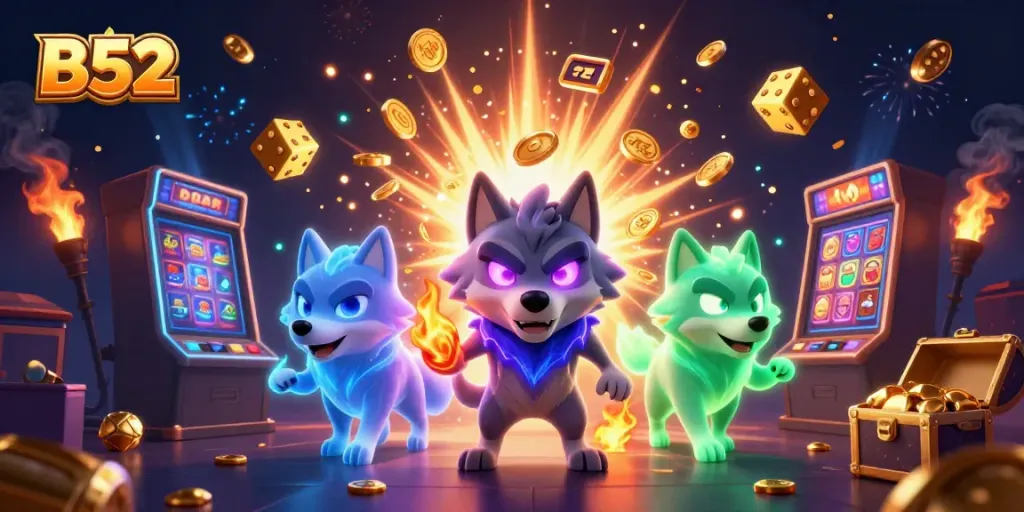 Experience thrilling gameplay with B52’s immersive casino scene featuring vibrant slot machine action.