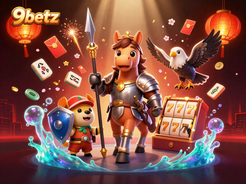 9betz adds excitement to the casino world with a vibrant illustration featuring a knight and games.