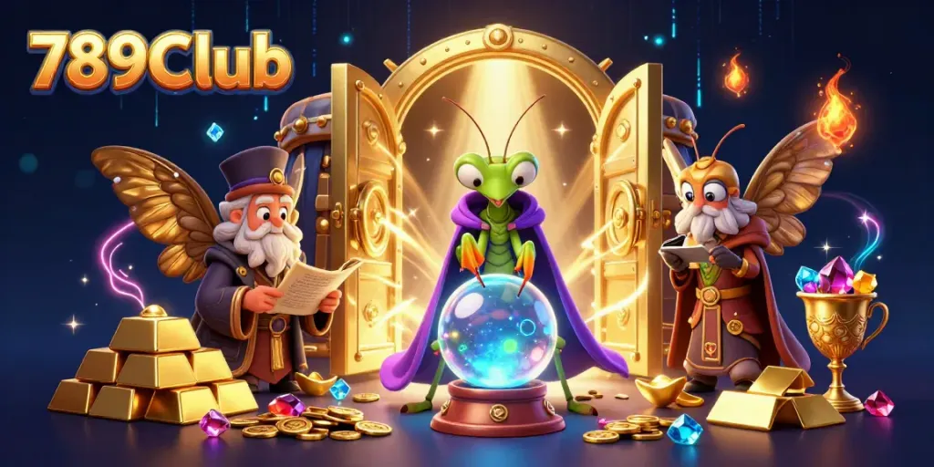 Engage with the thrilling adventures of 789Club through vibrant casino illustrations featuring mystical characters and treasure.