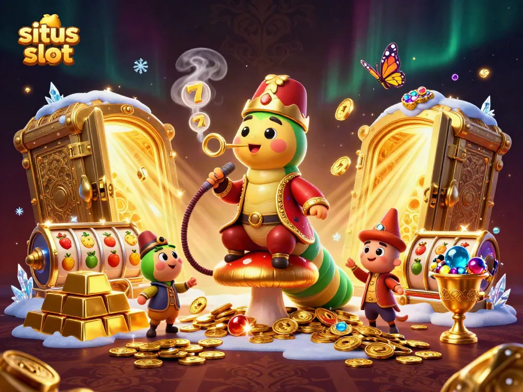 Ketenangan saat bermain situs slot dengan karakter kartun dan simbol keberuntungan yang menarik.