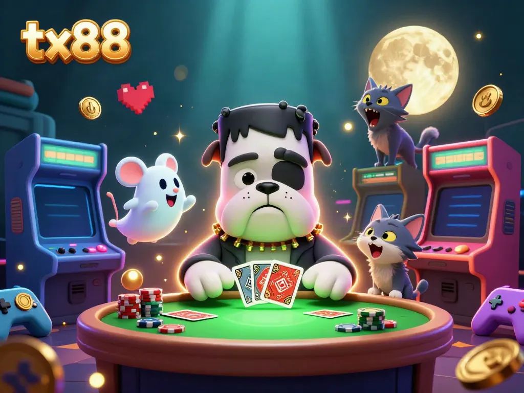 Join the winning fun at tx88 with a lively 3D scene of card dealing and gaming excitement.