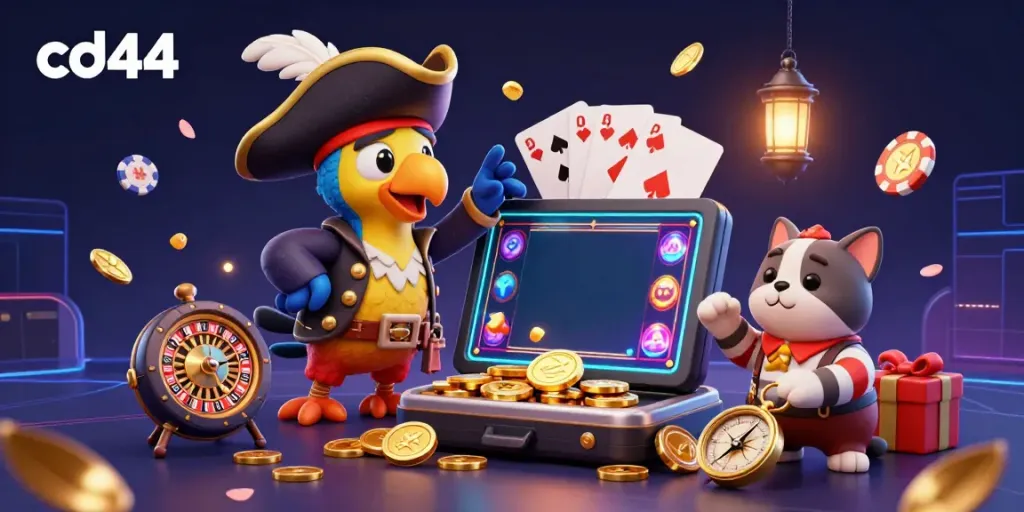 Engage with cd44 by spinning vibrant slots on a smartphone while surrounded by playful pirate characters.
