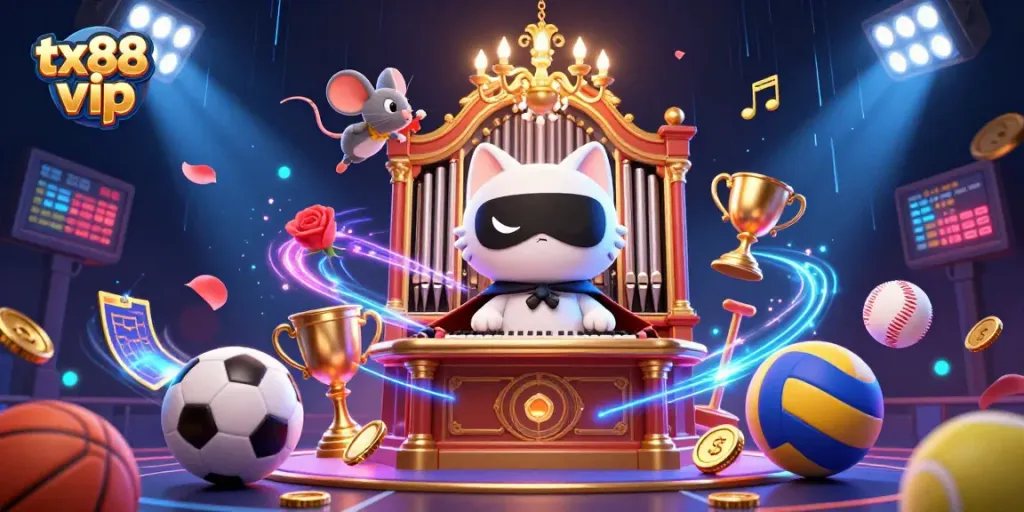 Experience thrilling gameplay at tx88 vip with engaging sports betting action in this vibrant casino-themed illustration.