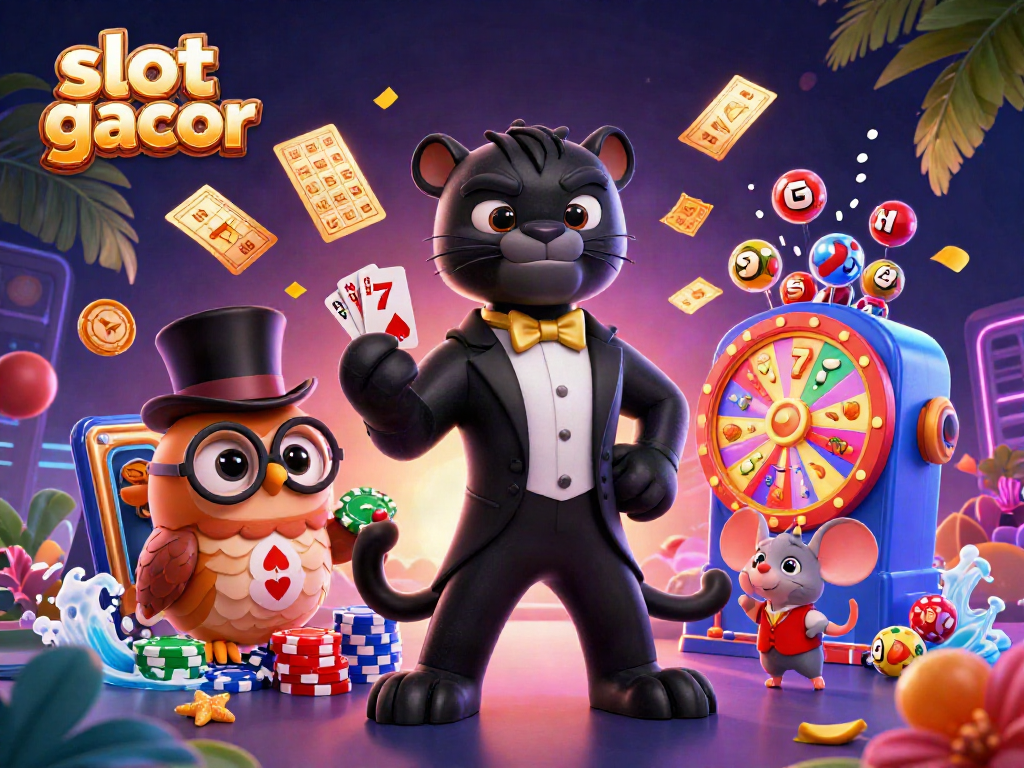 Experience the thrill of slot gacor with a stylish black panther dealer and colorful gaming elements.