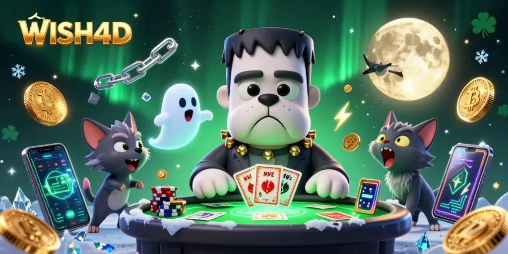WISH4D's vibrant gaming scene with characters and symbols, enhancing online casino adventure.
