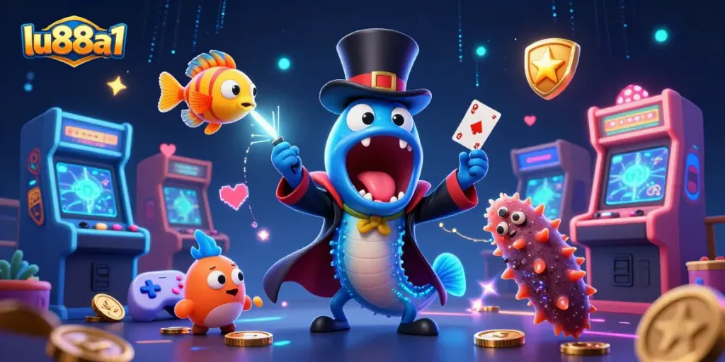 Experience thrilling gameplay with lu88a1 as bioluminescent creatures dazzle in a vibrant casino scene.