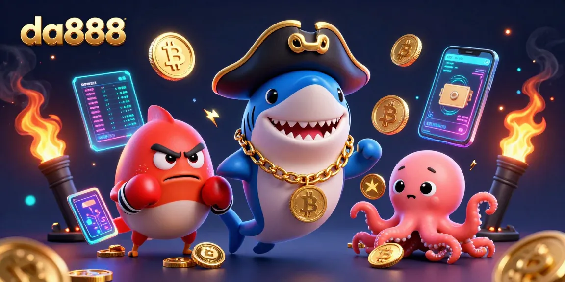 Win big with da888 as you engage with a lively 3D casino illustration featuring crypto elements.