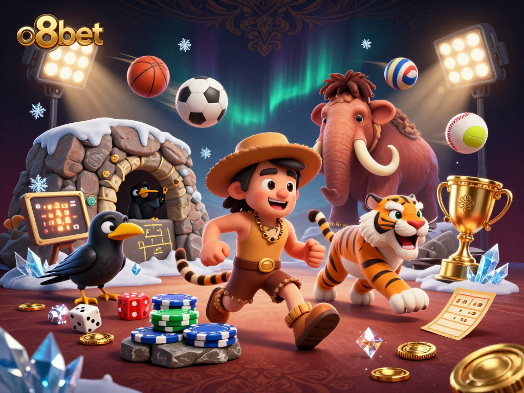Join the fun at o8bet as a caveman and sabertooth duo run a prehistoric casino filled with dynamic sports elements.