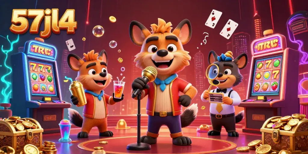 Experience the lively casino atmosphere at 57jl4, featuring animated hyenas creating fun moments.
