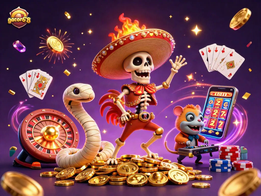 Experience the excitement of gacor678 with a vibrant 3D casino scene featuring dynamic characters.