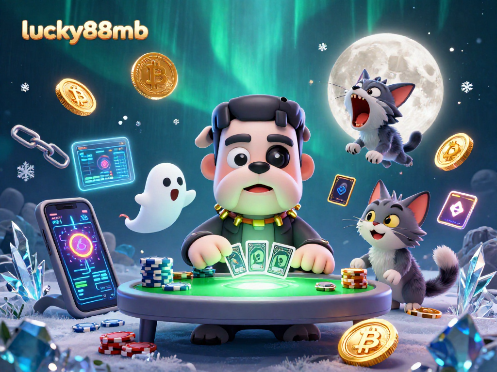Engage with lucky88mb in this vibrant 3D casino scene featuring a Frankenstein bulldog dealer and cartoon characters.