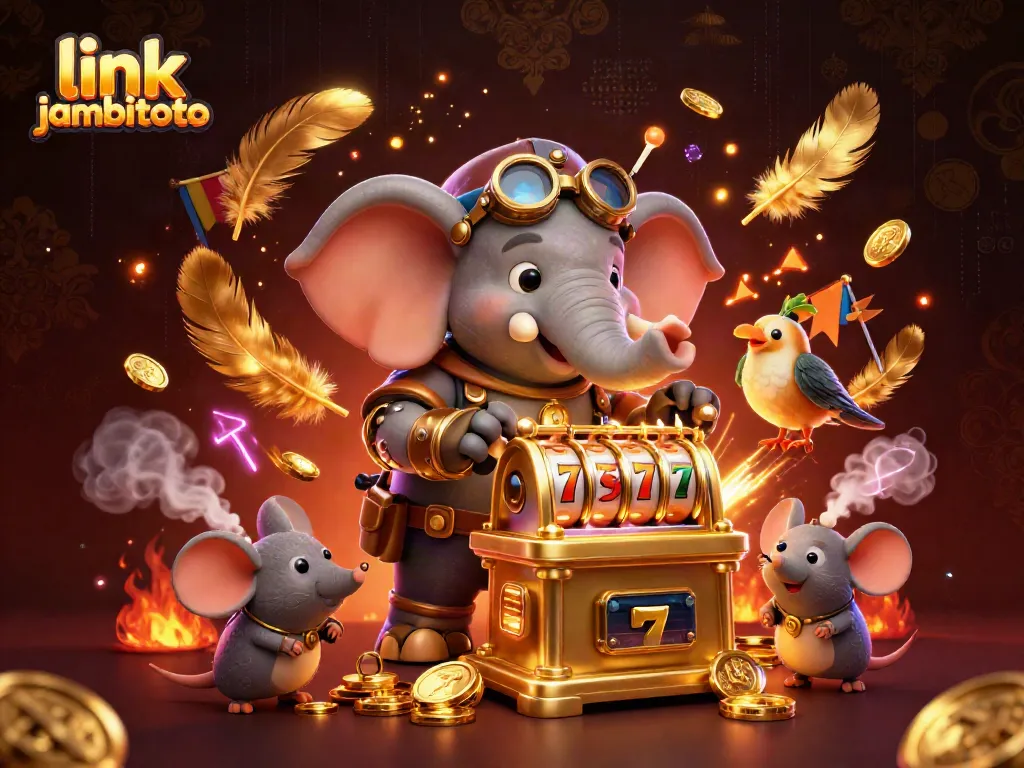 Spin the golden slot machine with link jambitoto's delightful steampunk characters in an energetic casino scene!